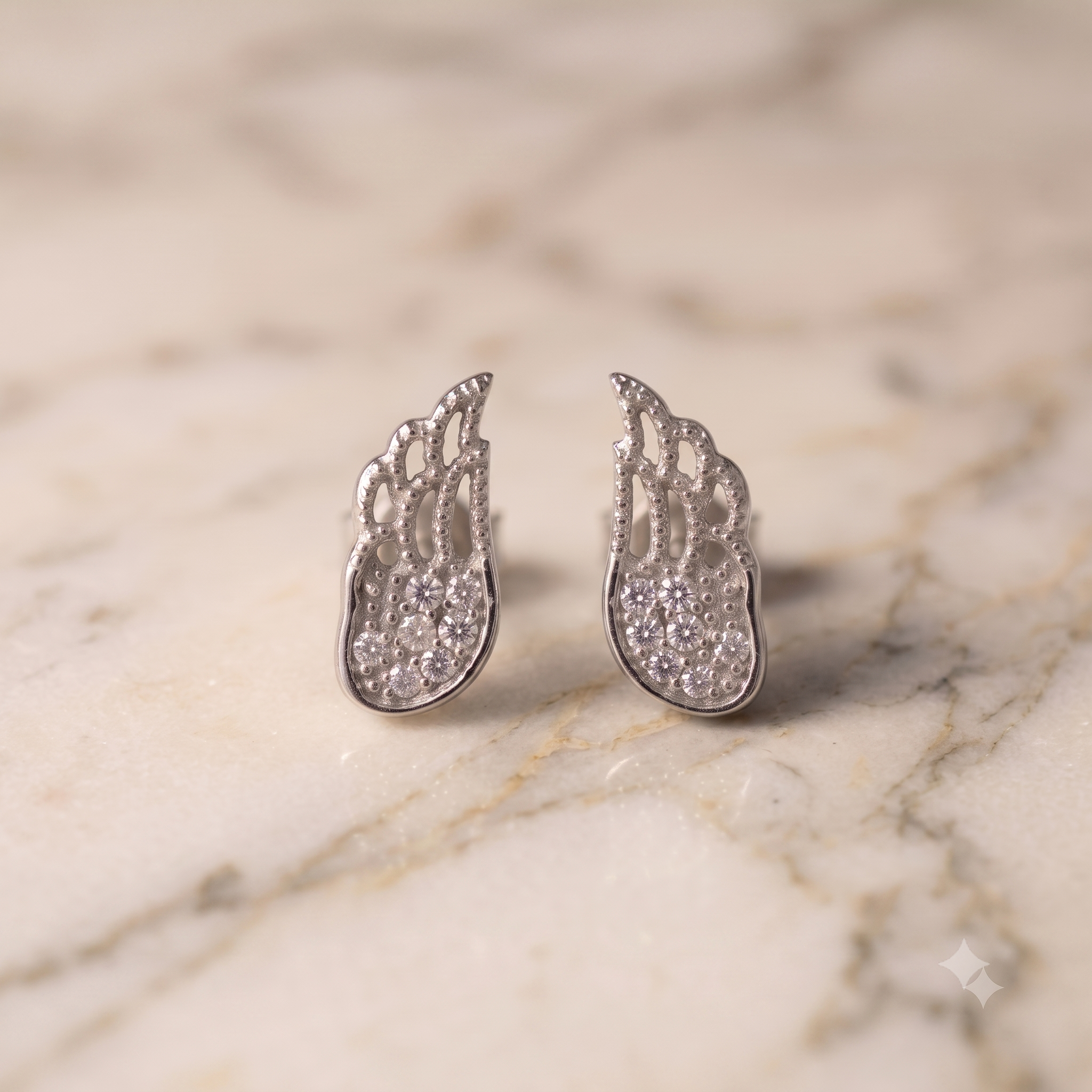 Silver Angel Wing Crystal Stud Earrings