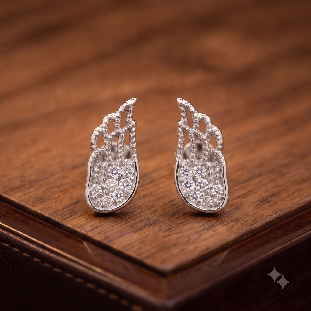 Silver Angel Wing Crystal Stud Earrings