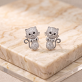 Silver Cat Crystal Stud Earrings