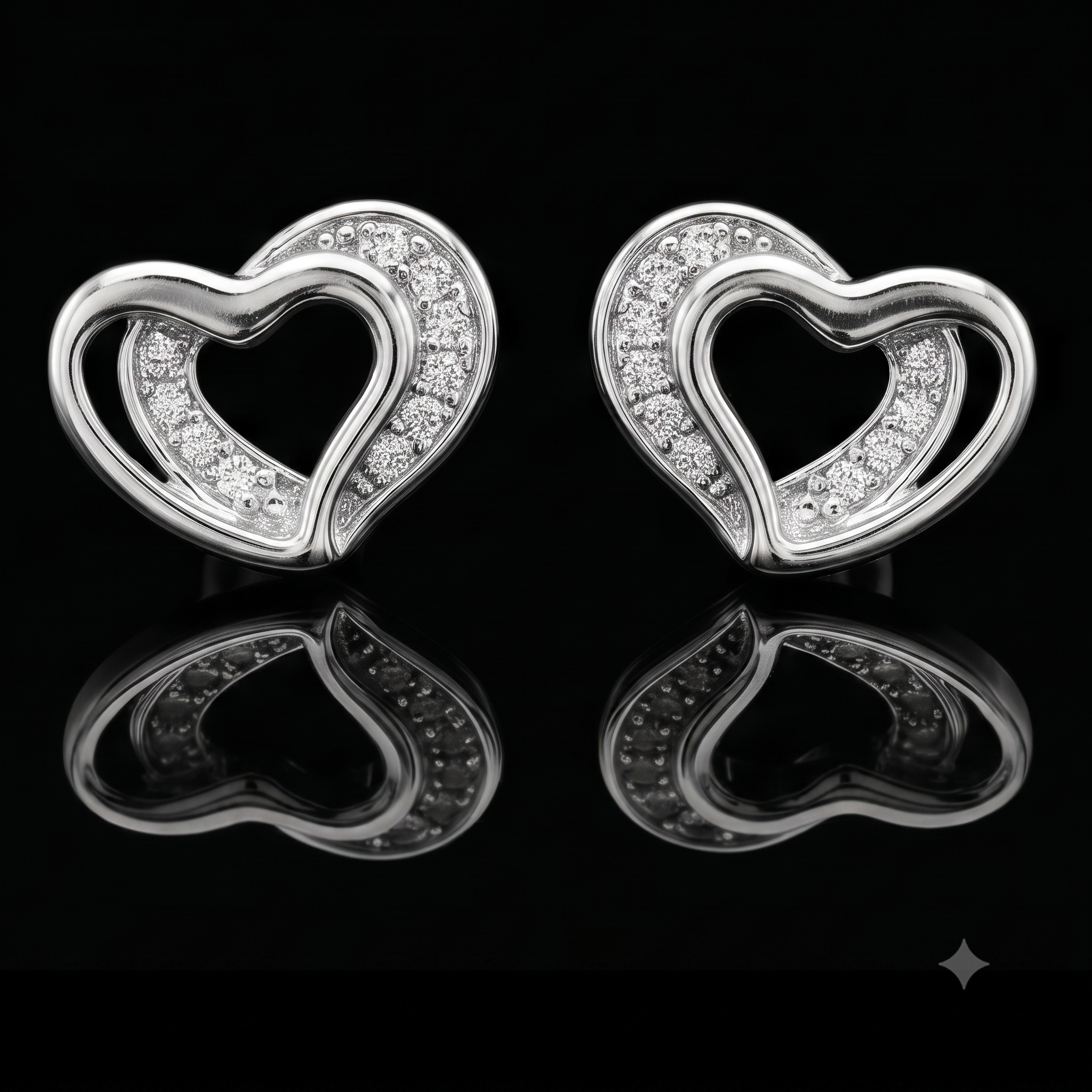Silver Double Heart Crystal Stud Earrings