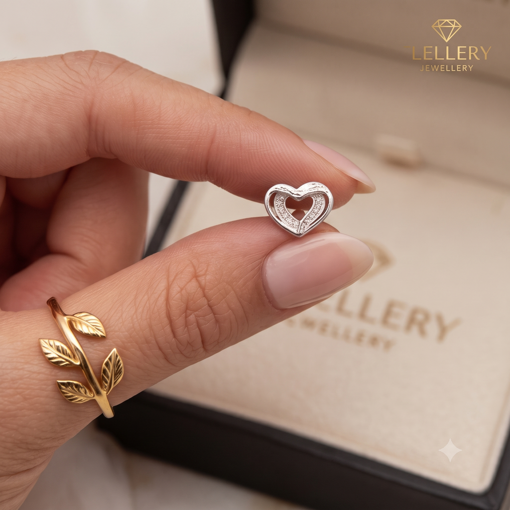 Silver Double Heart Crystal Stud Earrings