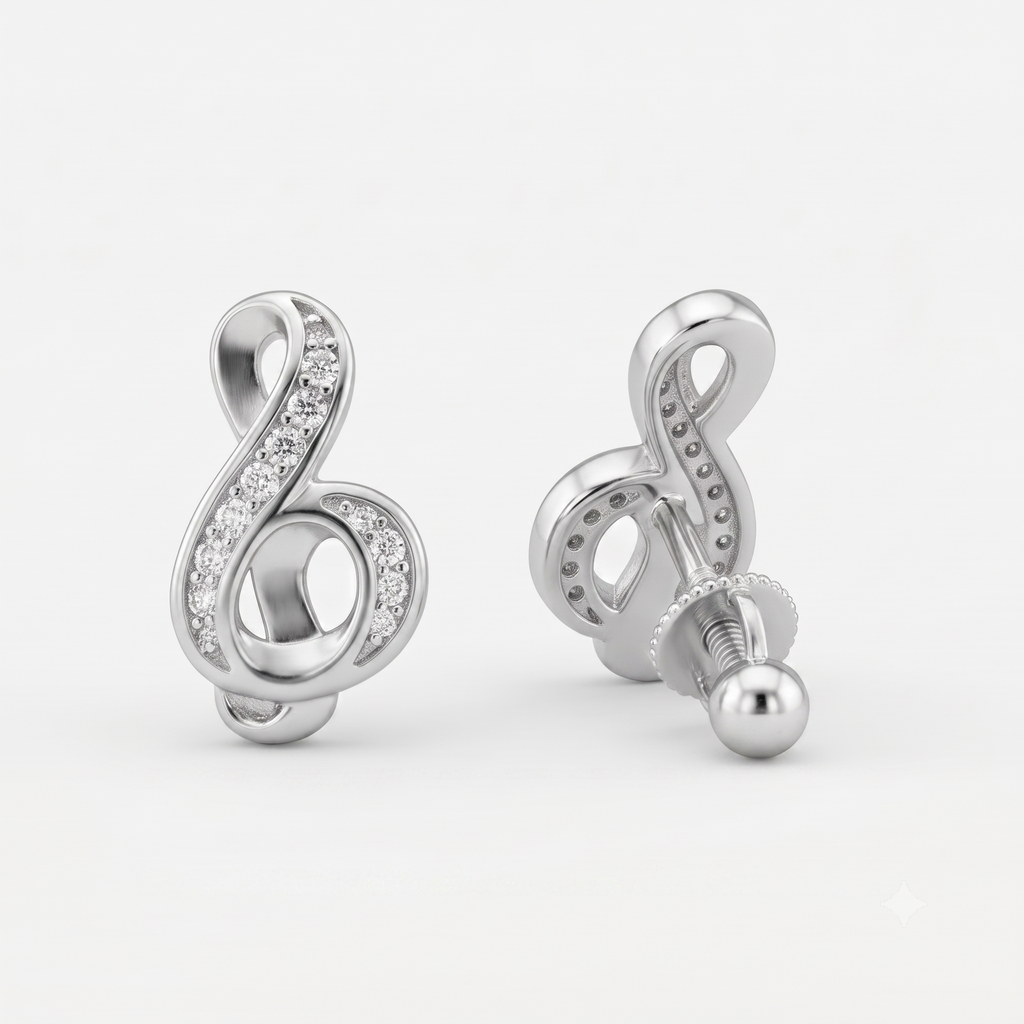 Treble Clef Diamond Stud Earrings