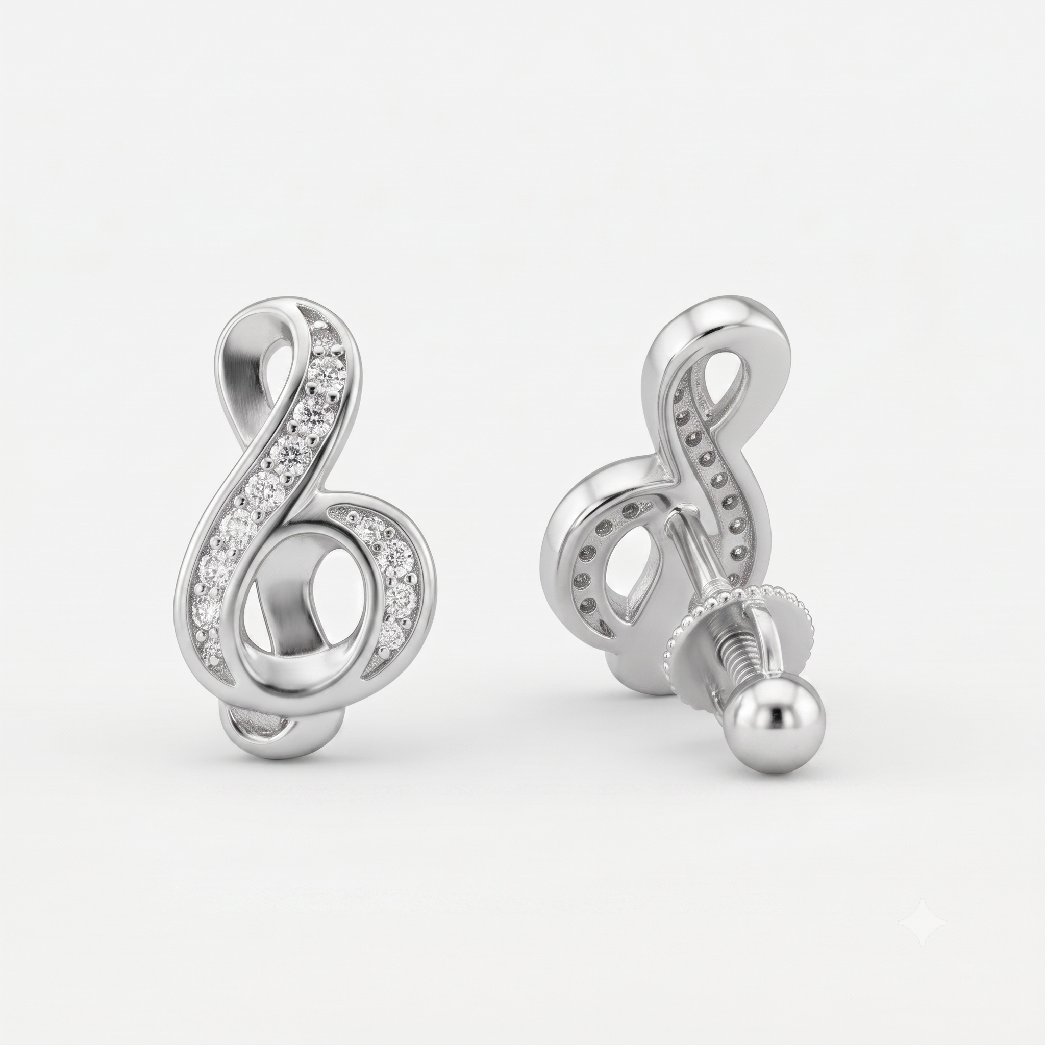 Treble Clef Diamond Stud Earrings