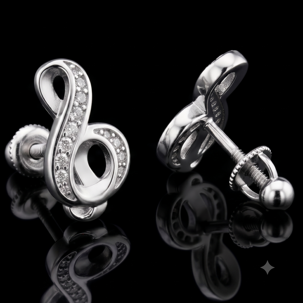 Treble Clef Diamond Stud Earrings