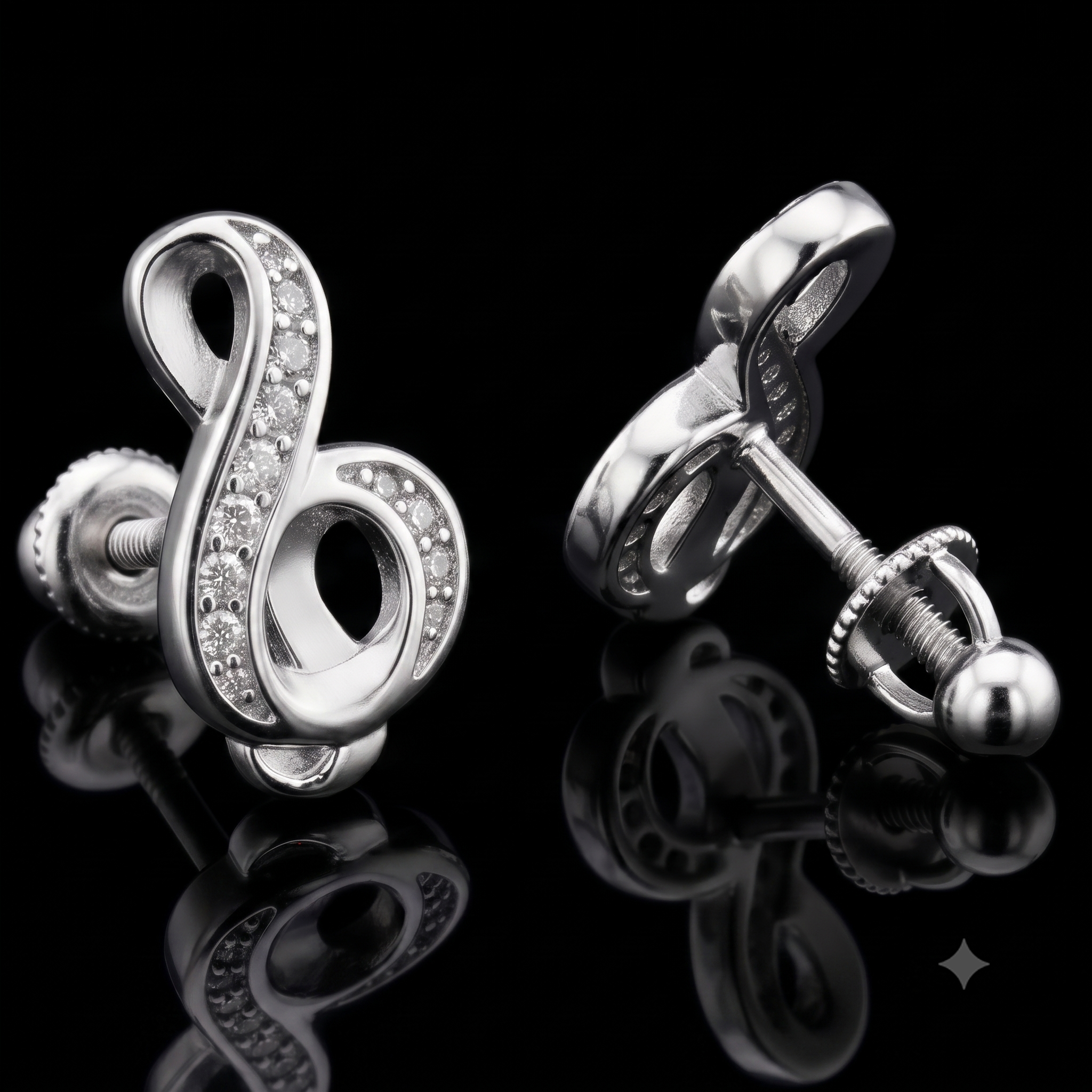 Treble Clef Diamond Stud Earrings