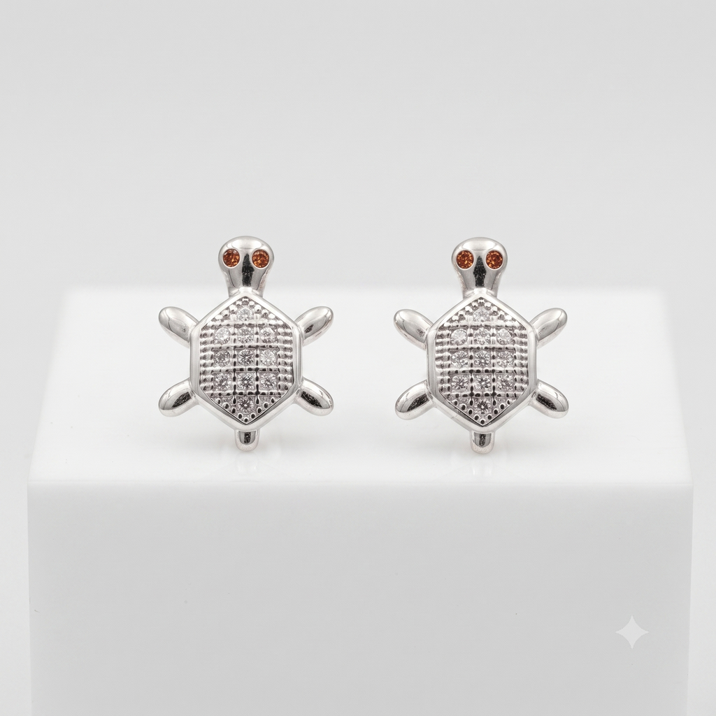 Silver Turtle Crystal Stud Earrings
