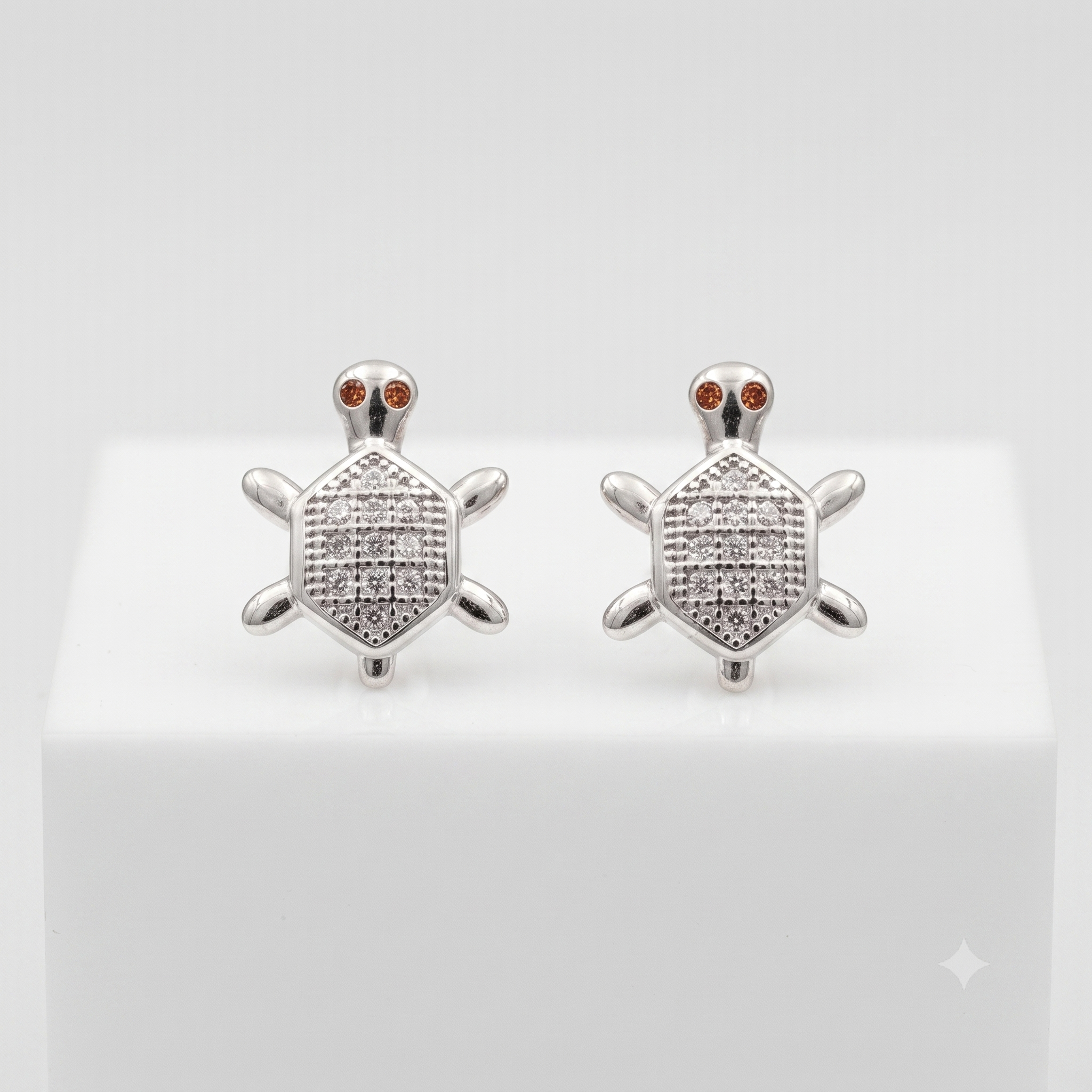 Silver Turtle Crystal Stud Earrings