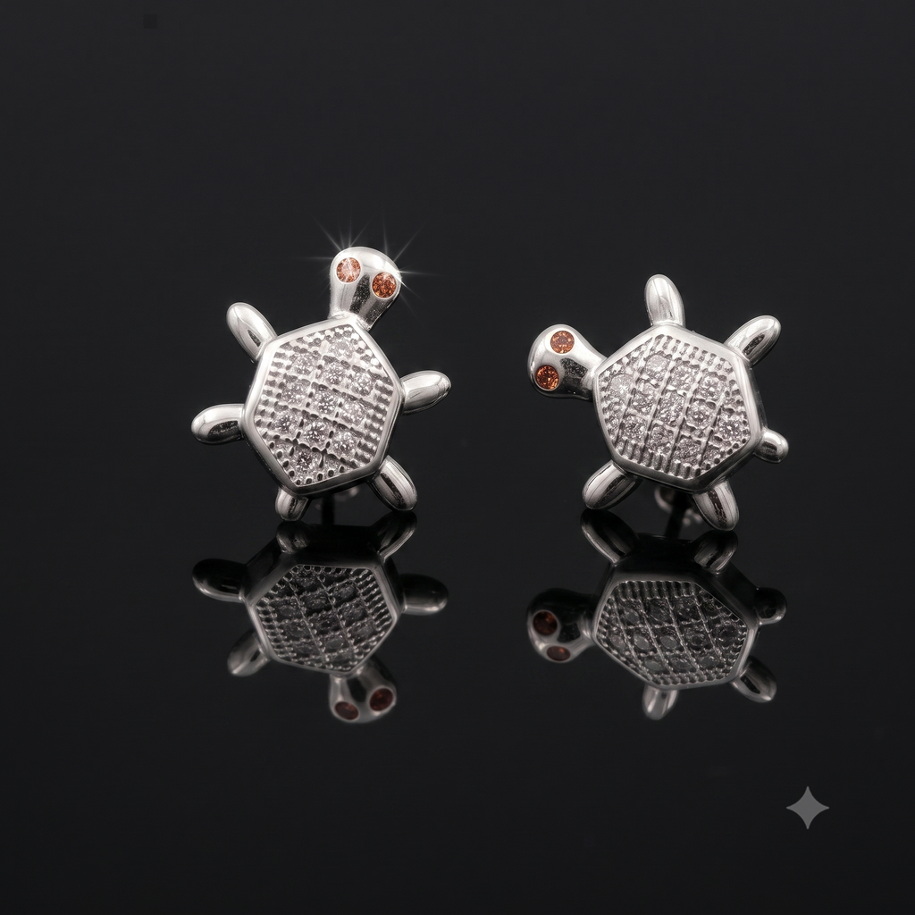Silver Turtle Crystal Stud Earrings