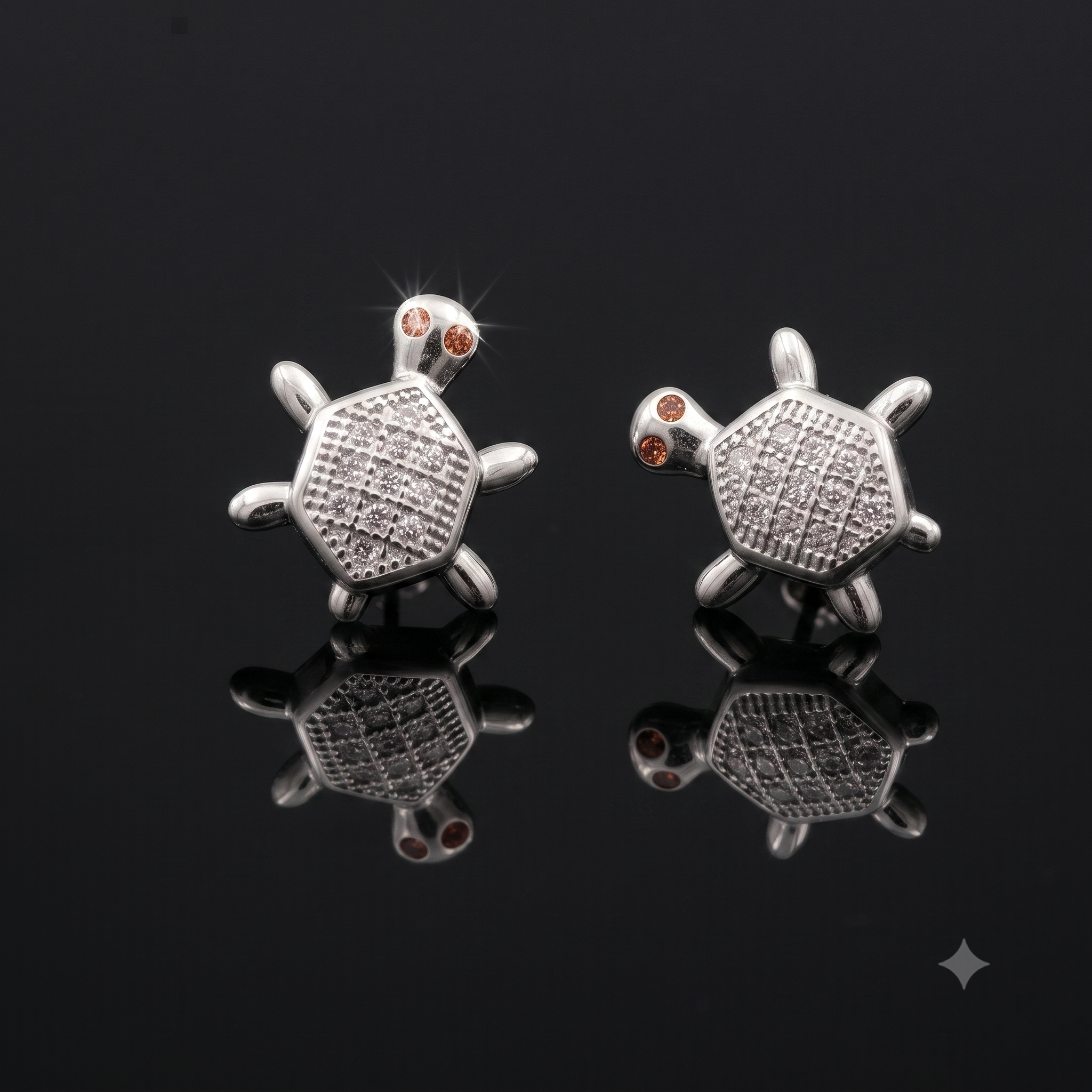 Silver Turtle Crystal Stud Earrings