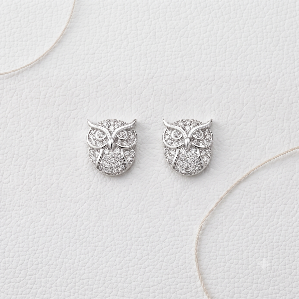 Silver Owl Stud Earrings