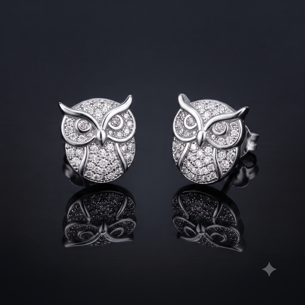 Silver Owl Stud Earrings