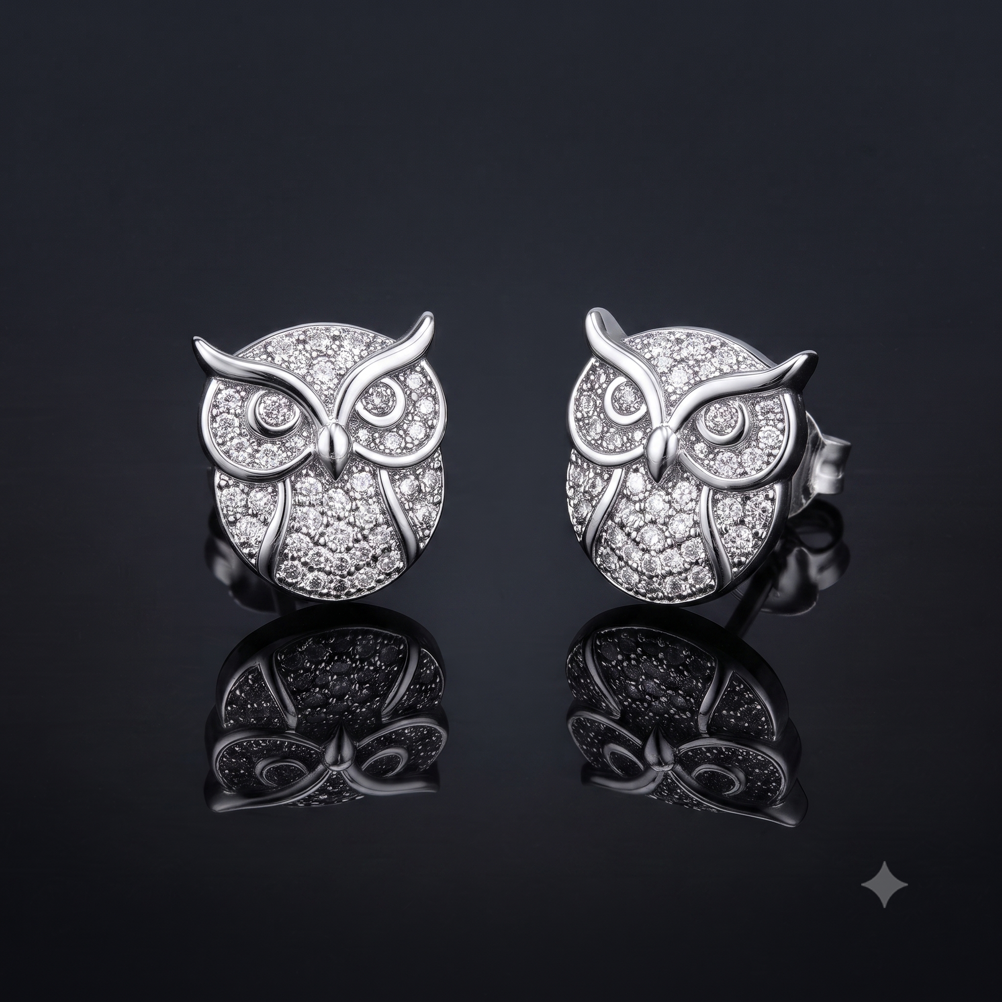 Silver Owl Stud Earrings