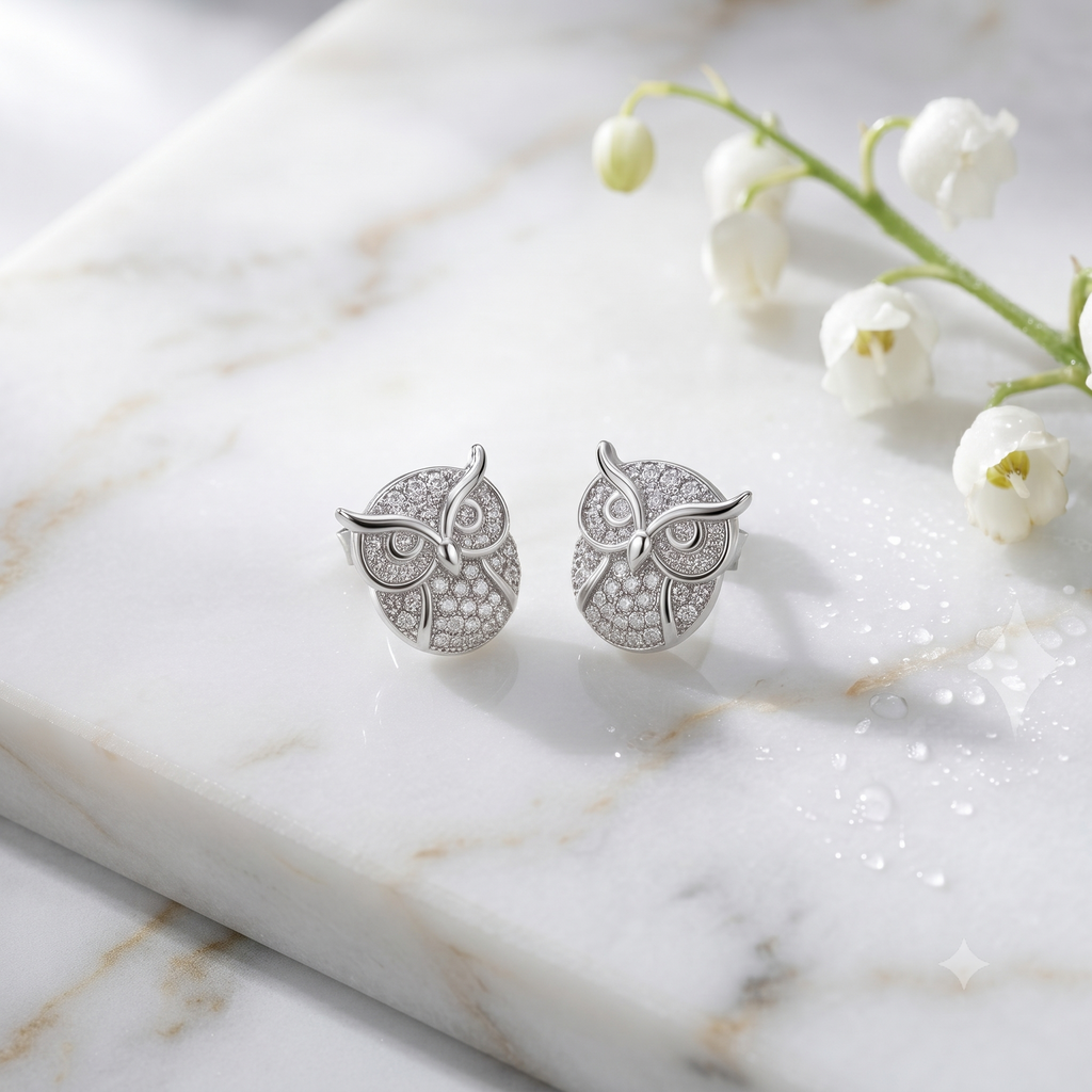 Silver Owl Stud Earrings