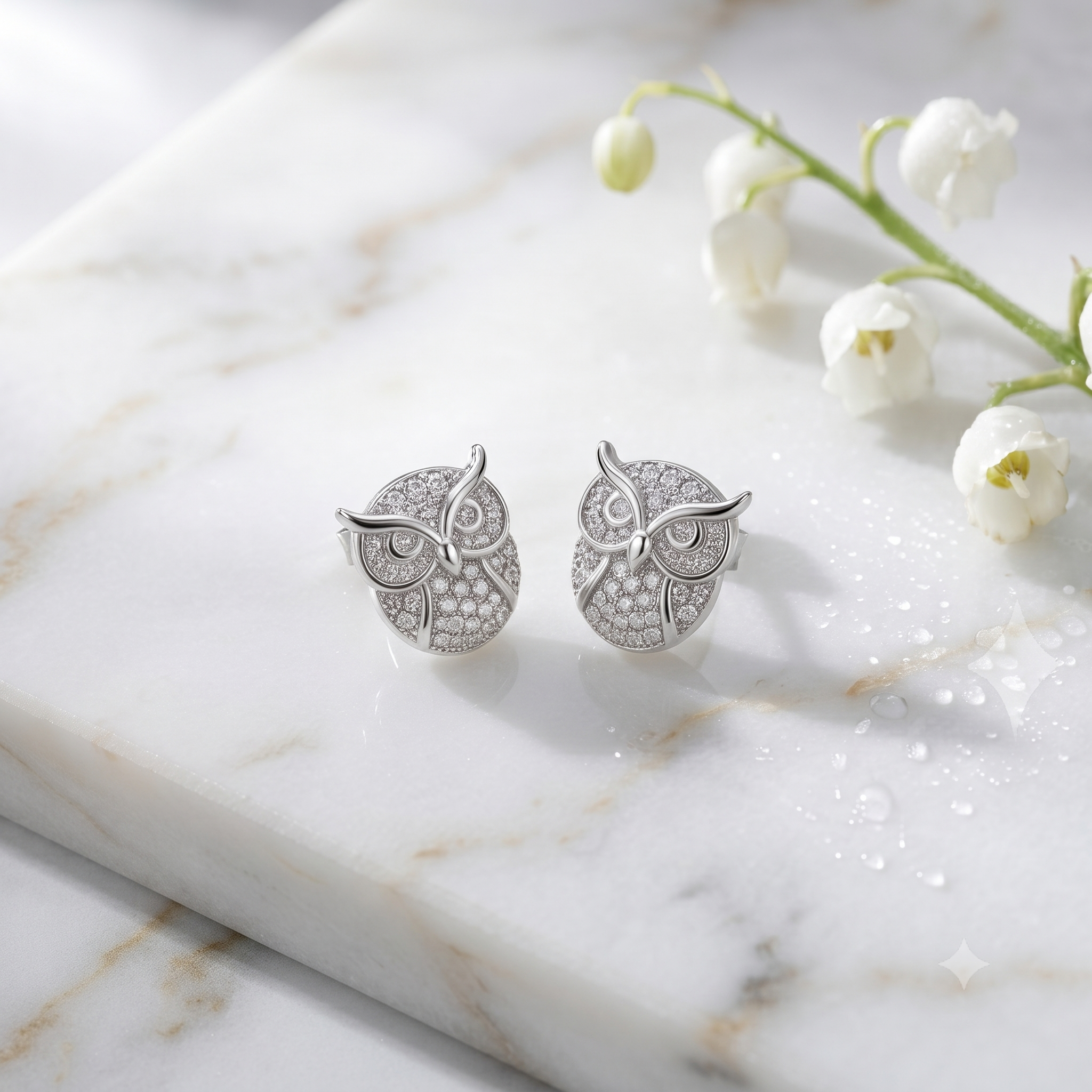 Silver Owl Stud Earrings