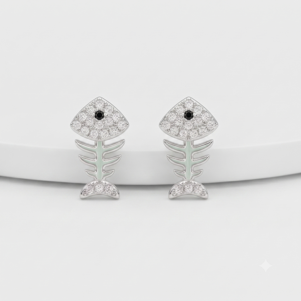 Silver Fishbone Stud Earrings