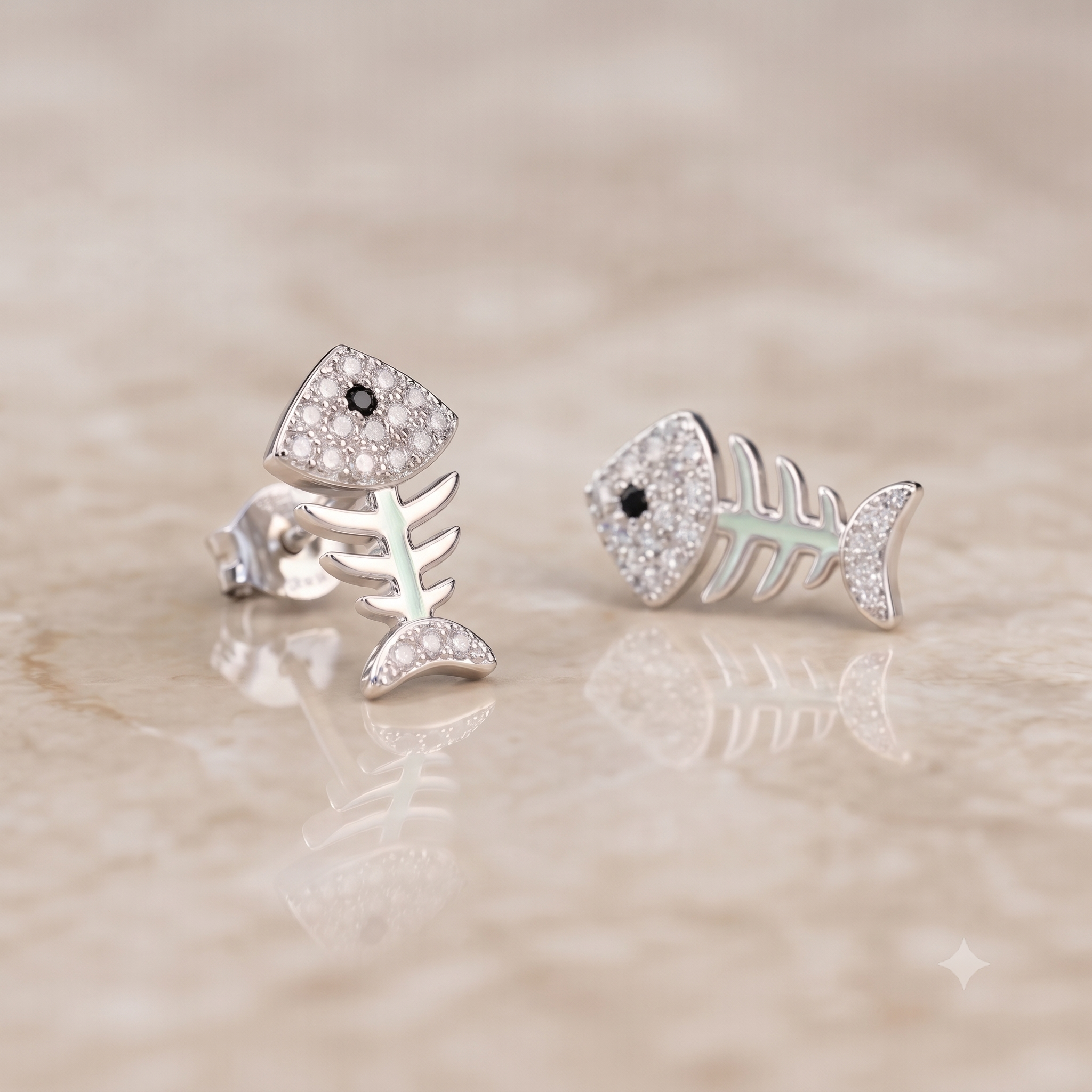 Silver Fishbone Stud Earrings