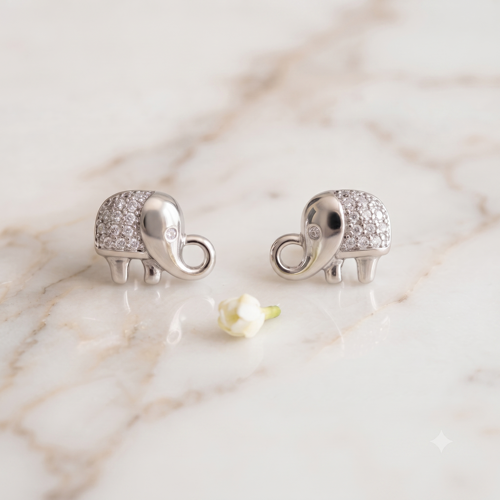 Silver Elephant Stud Earring