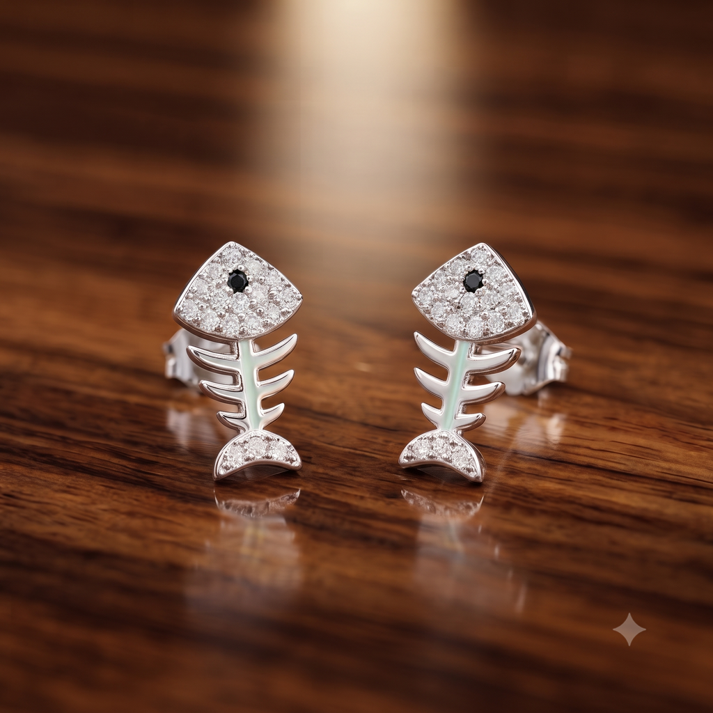 Silver Fishbone Stud Earrings