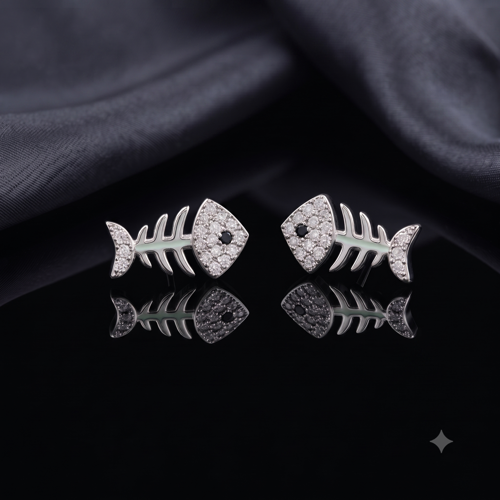 Silver Fishbone Stud Earrings
