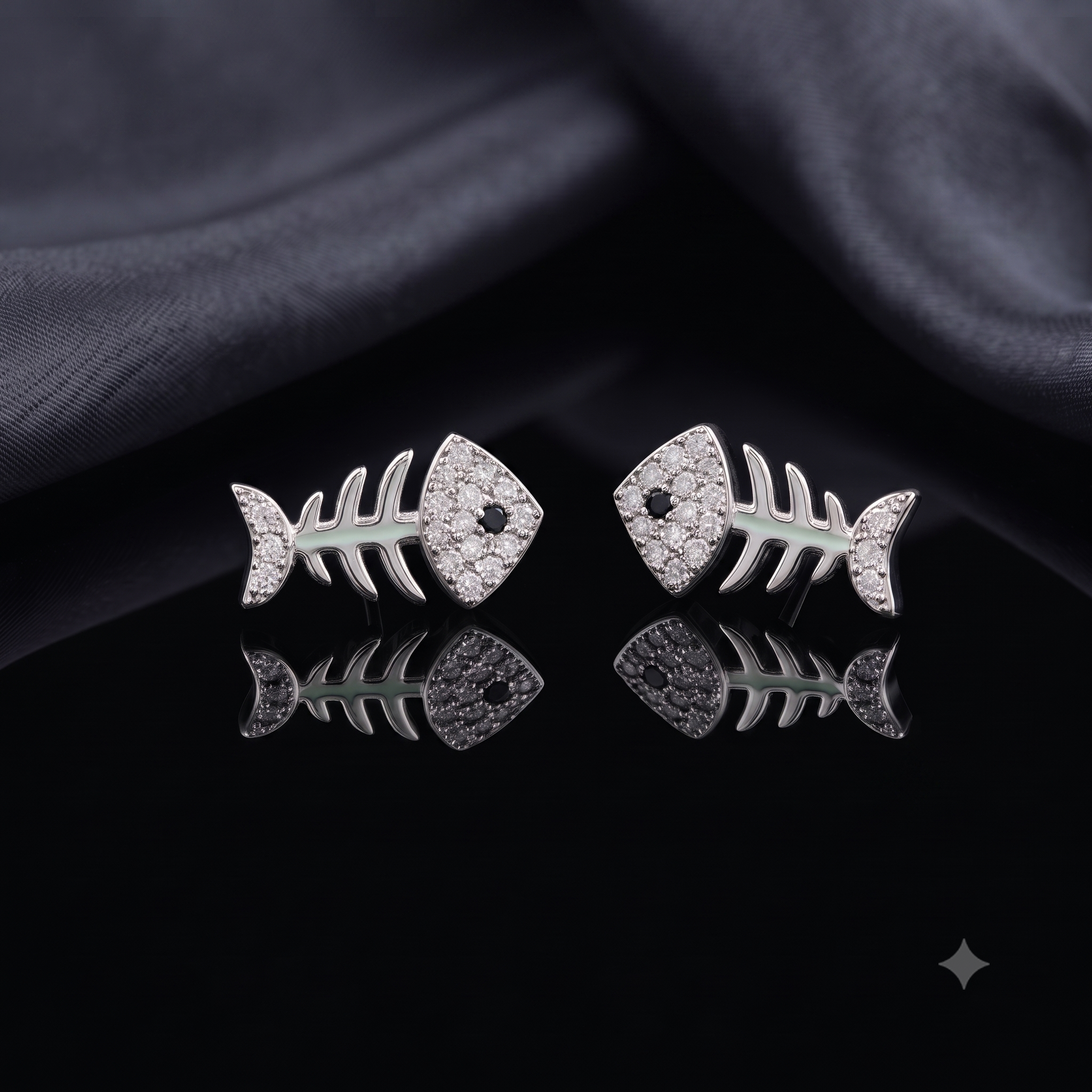 Silver Fishbone Stud Earrings