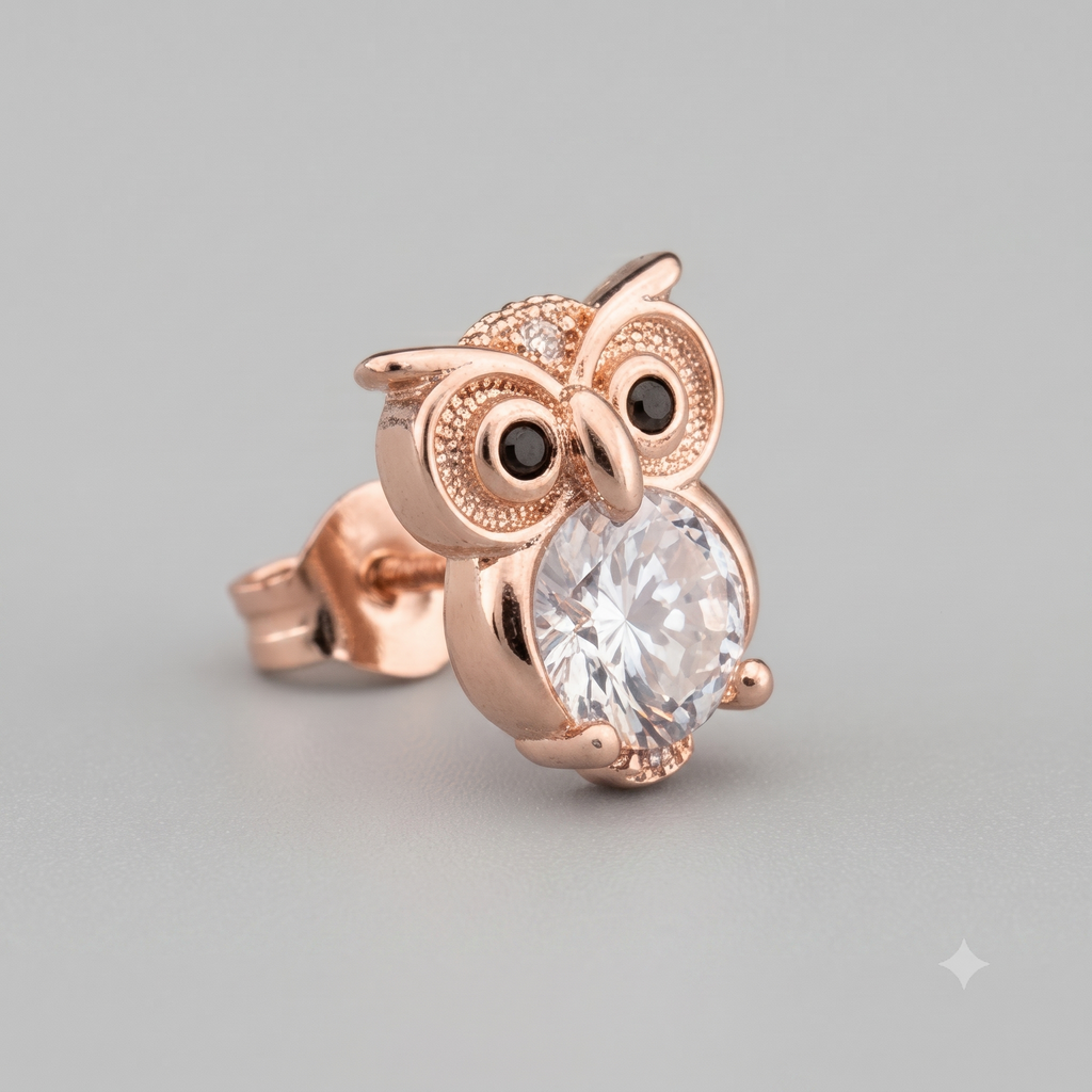 Rose Gold Owl Stud Earrings