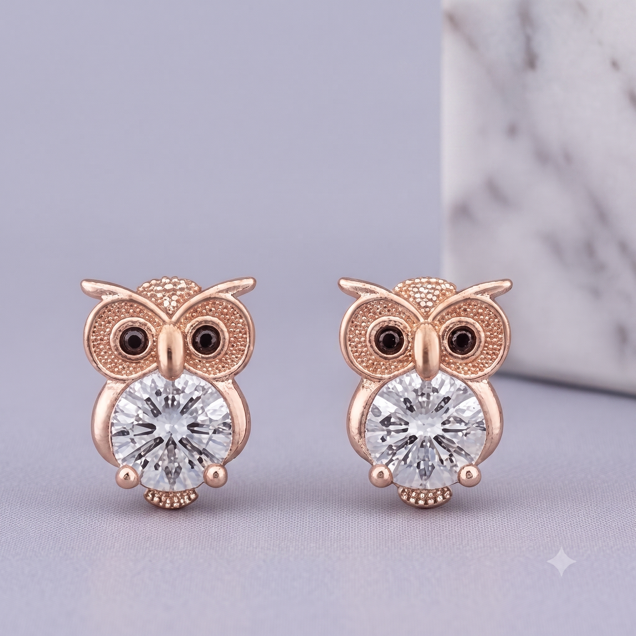 Rose Gold Owl Stud Earrings