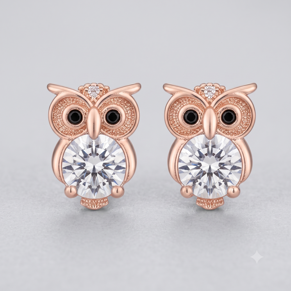 Rose Gold Owl Stud Earrings