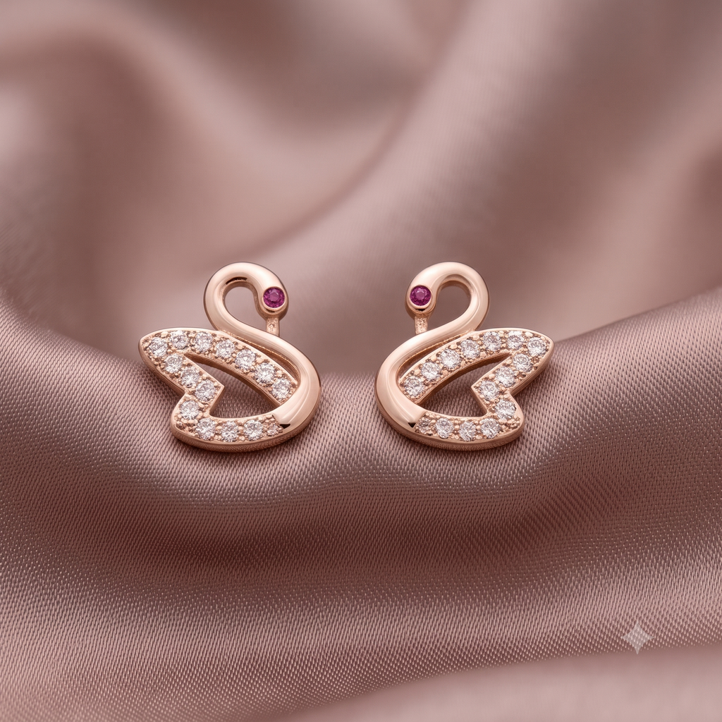 Rose Gold Swan Crystal Stud Earrings