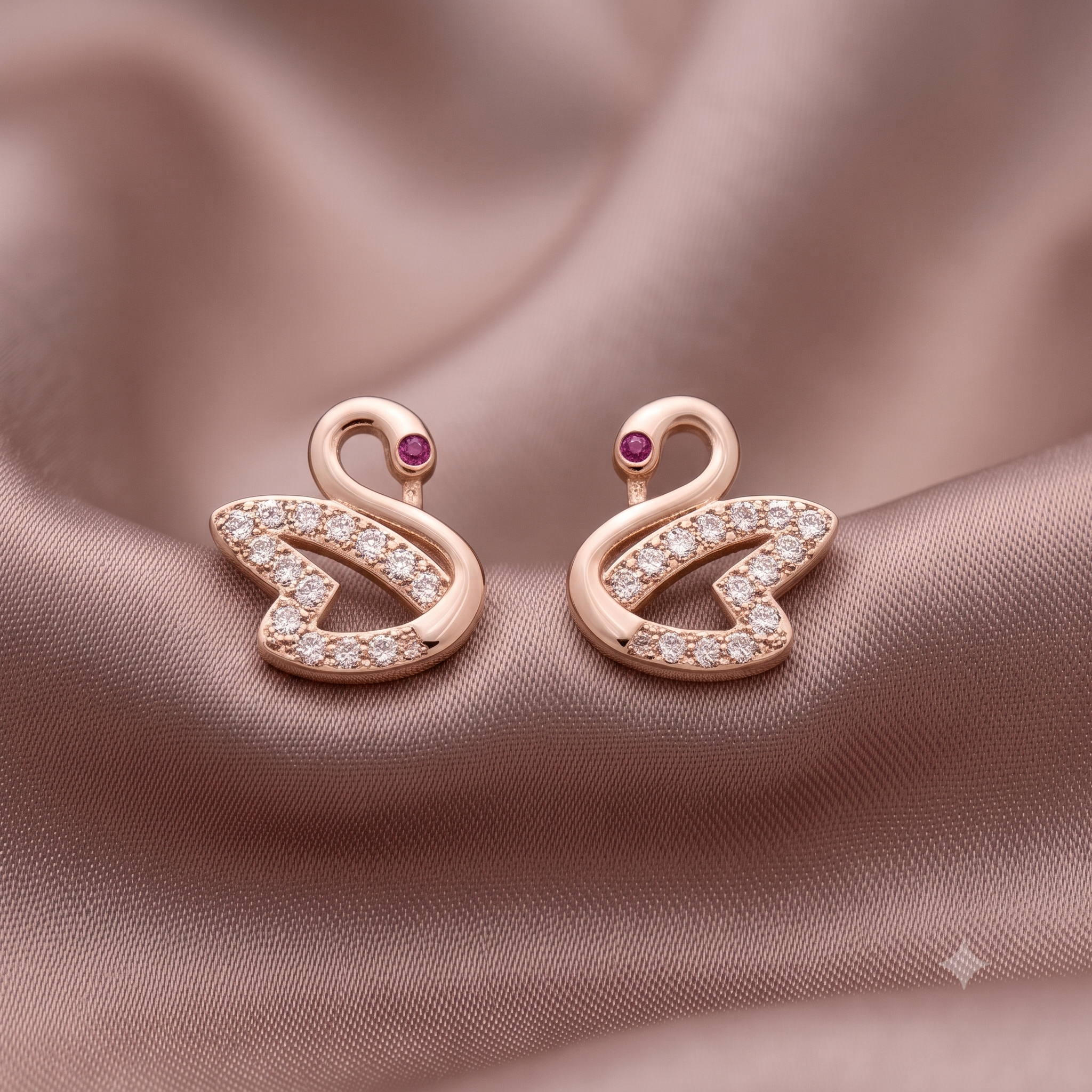 Rose Gold Swan Crystal Stud Earrings