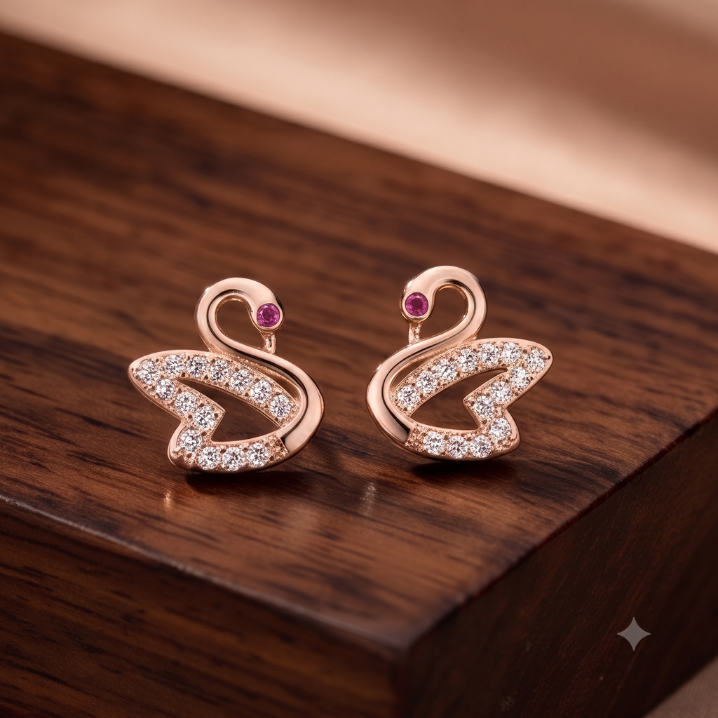 Rose Gold Swan Crystal Stud Earrings
