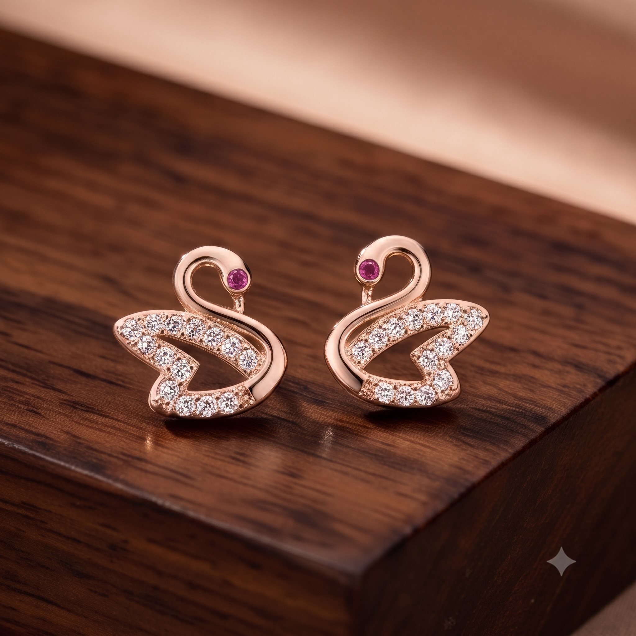 Rose Gold Swan Crystal Stud Earrings