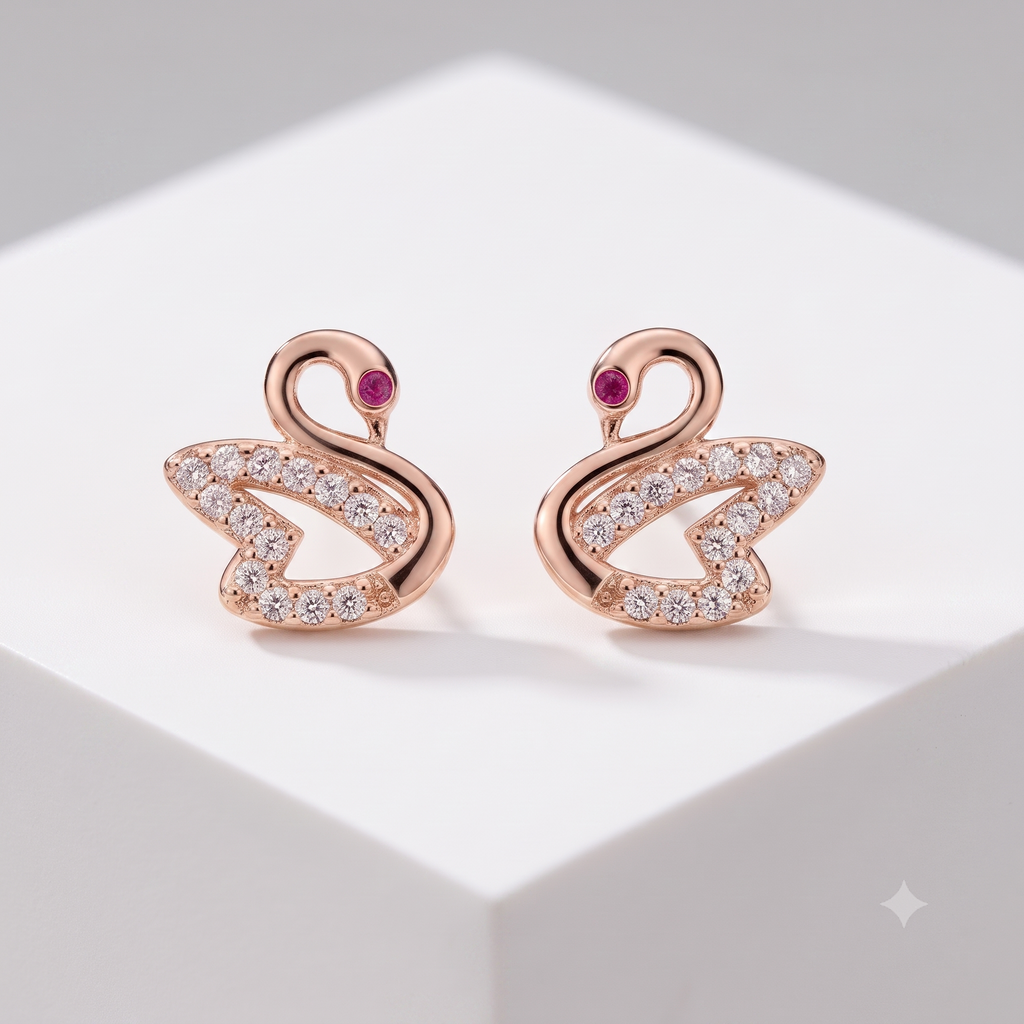 Rose Gold Swan Crystal Stud Earrings