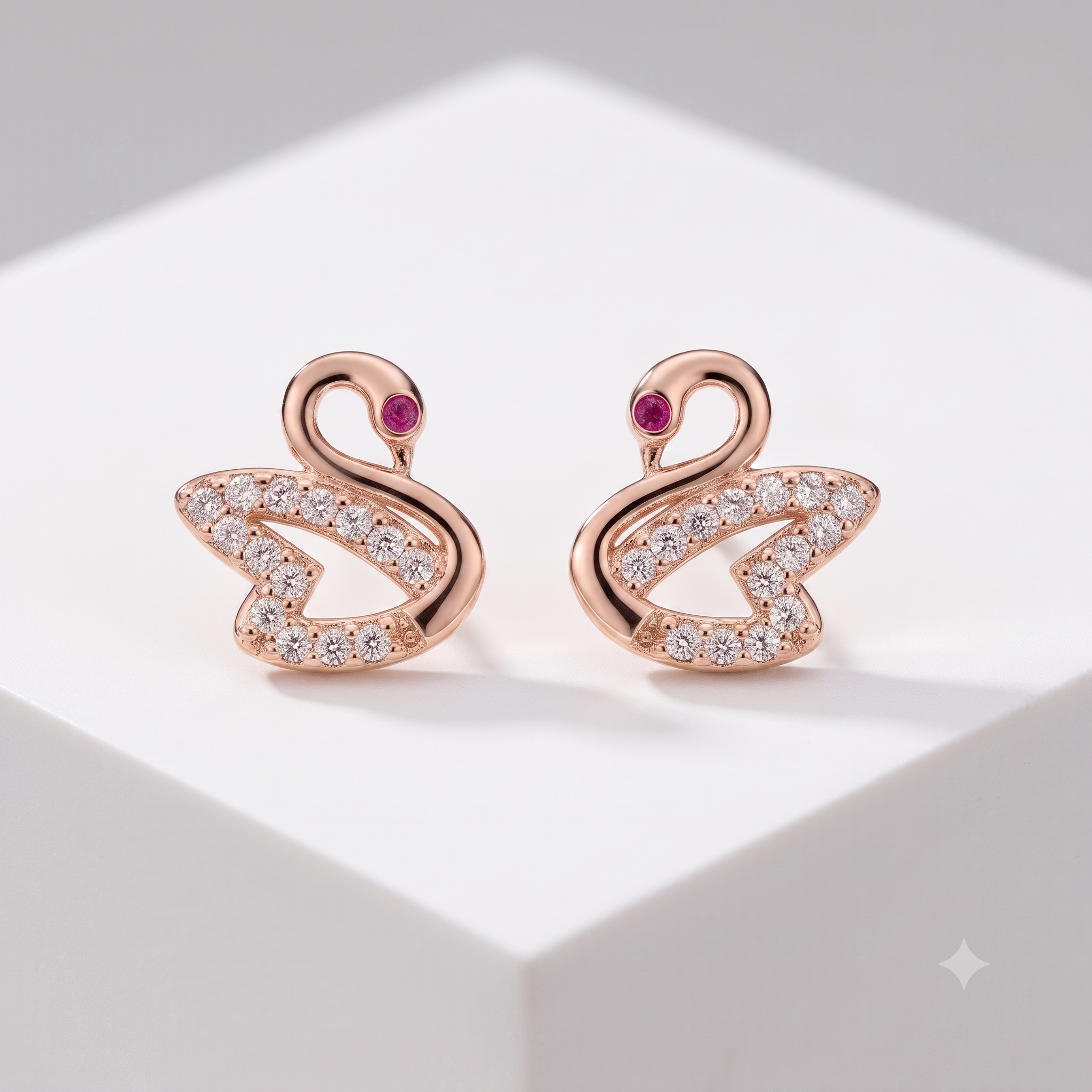 Rose Gold Swan Crystal Stud Earrings