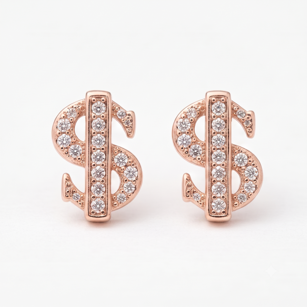 Rose Gold Dollar Sign Stud Earrings