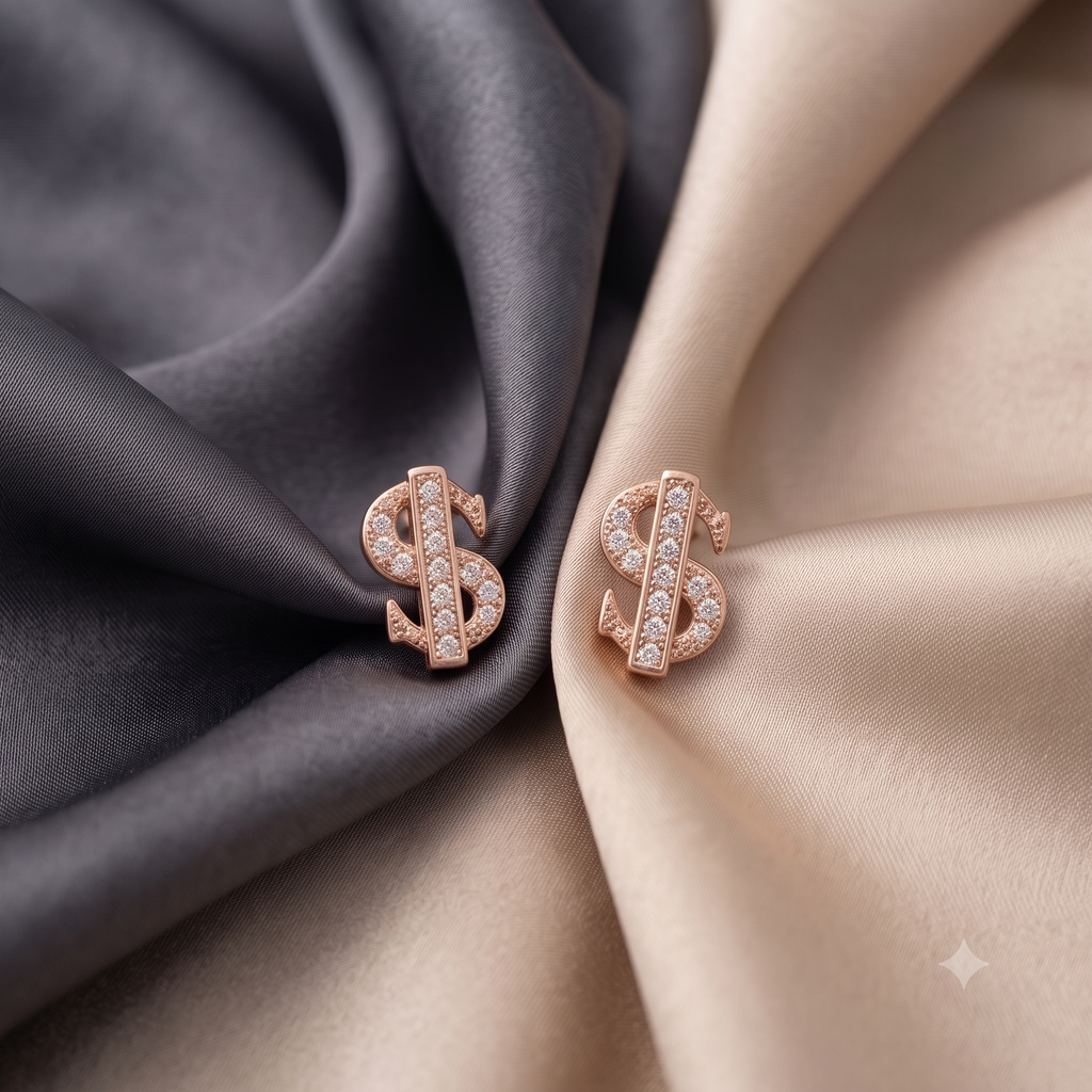 Rose Gold Dollar Sign Stud Earrings
