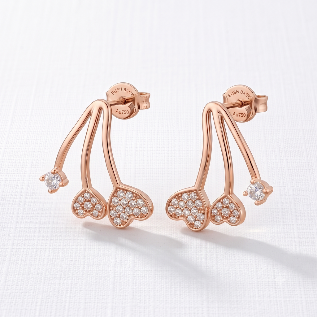 Rose Gold Triple Heart Crystal Earrings