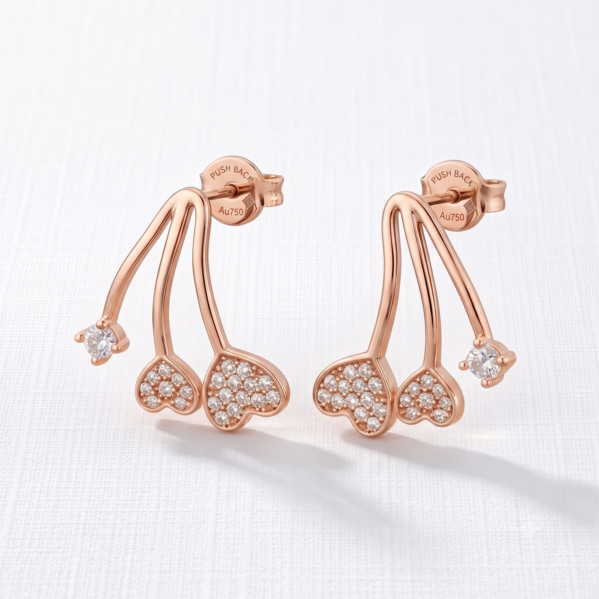 Rose Gold Triple Heart Crystal Earrings