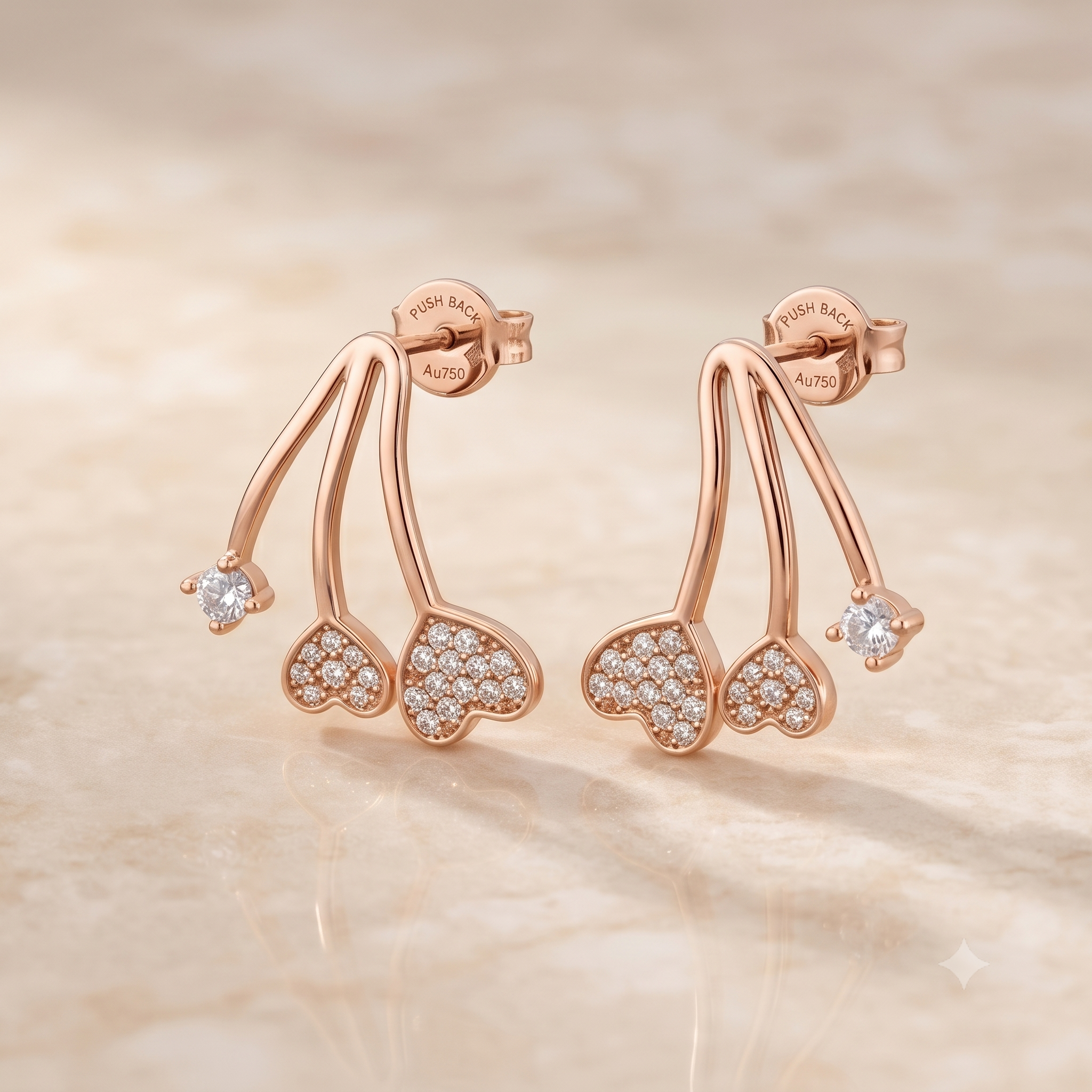 Rose Gold Triple Heart Crystal Earrings
