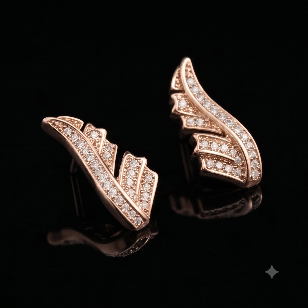 Rose Gold Angel Wing Crystal Earrings