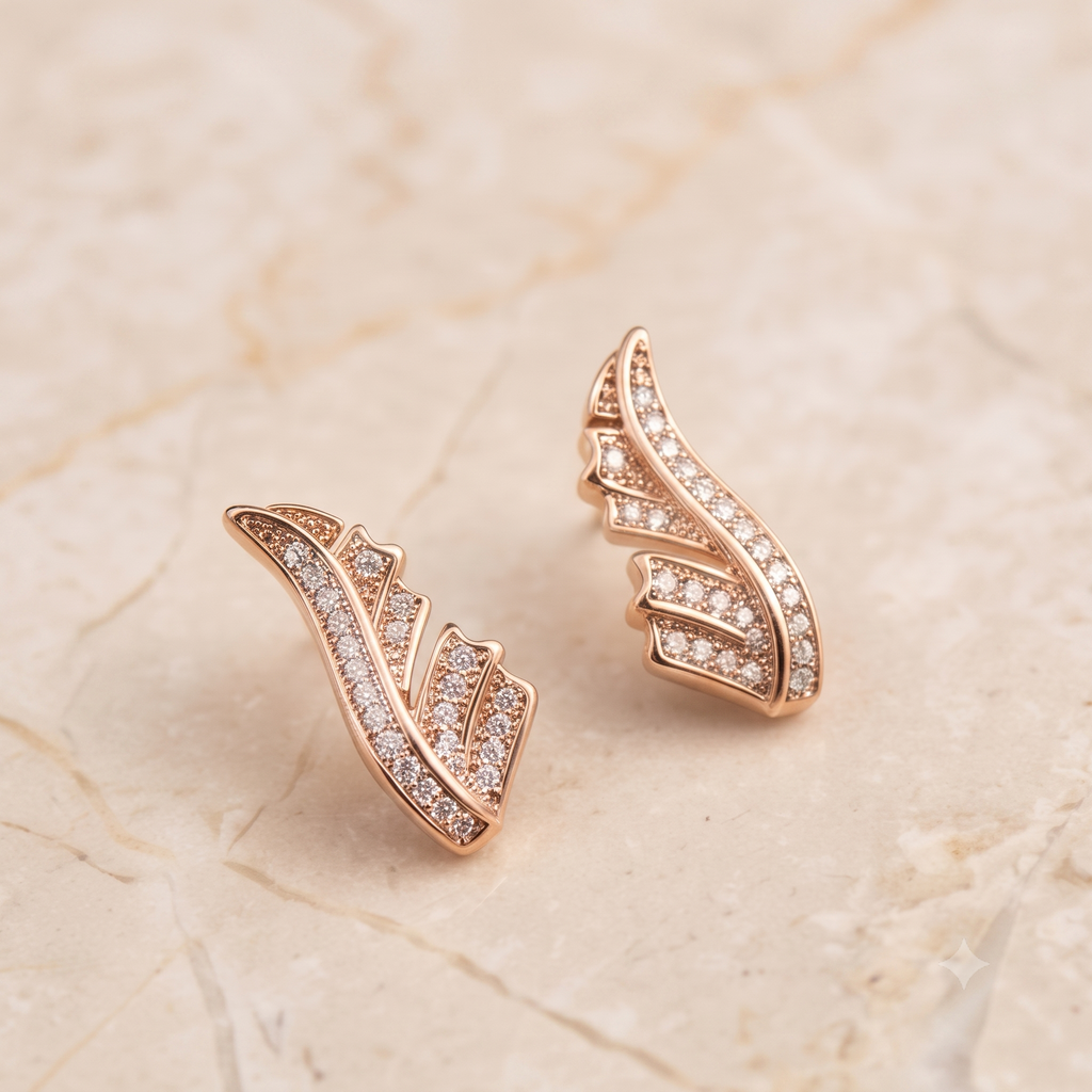 Rose Gold Angel Wing Crystal Earrings