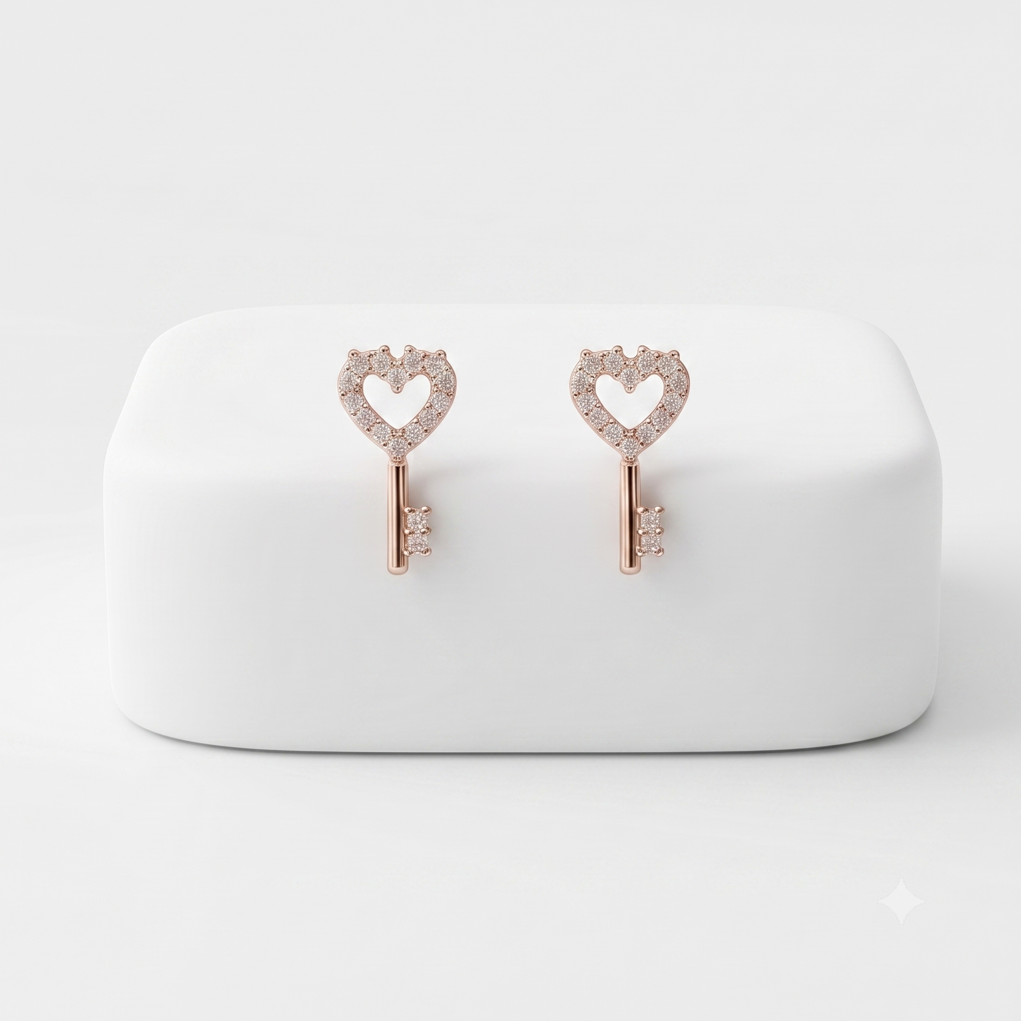 Rose Gold Heart Key Crystal Stud Earrings