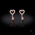 Rose Gold Heart Key Crystal Stud Earrings