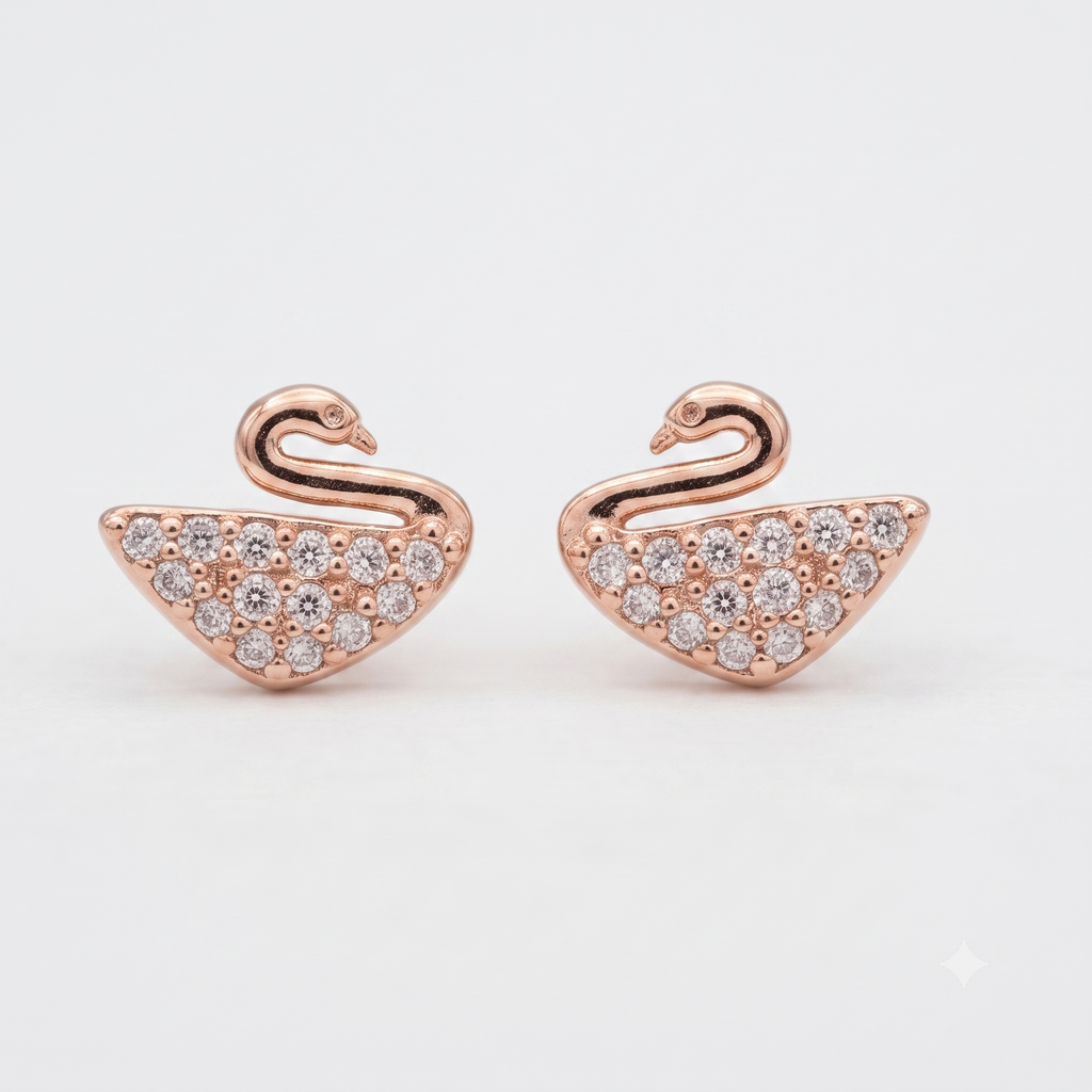 Rose Gold Swan Crystal Stud Earrings