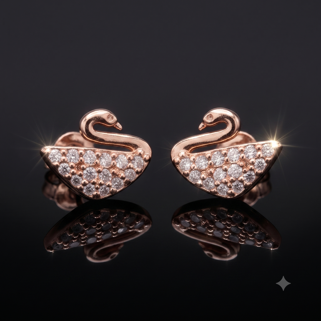 Rose Gold Swan Crystal Stud Earrings