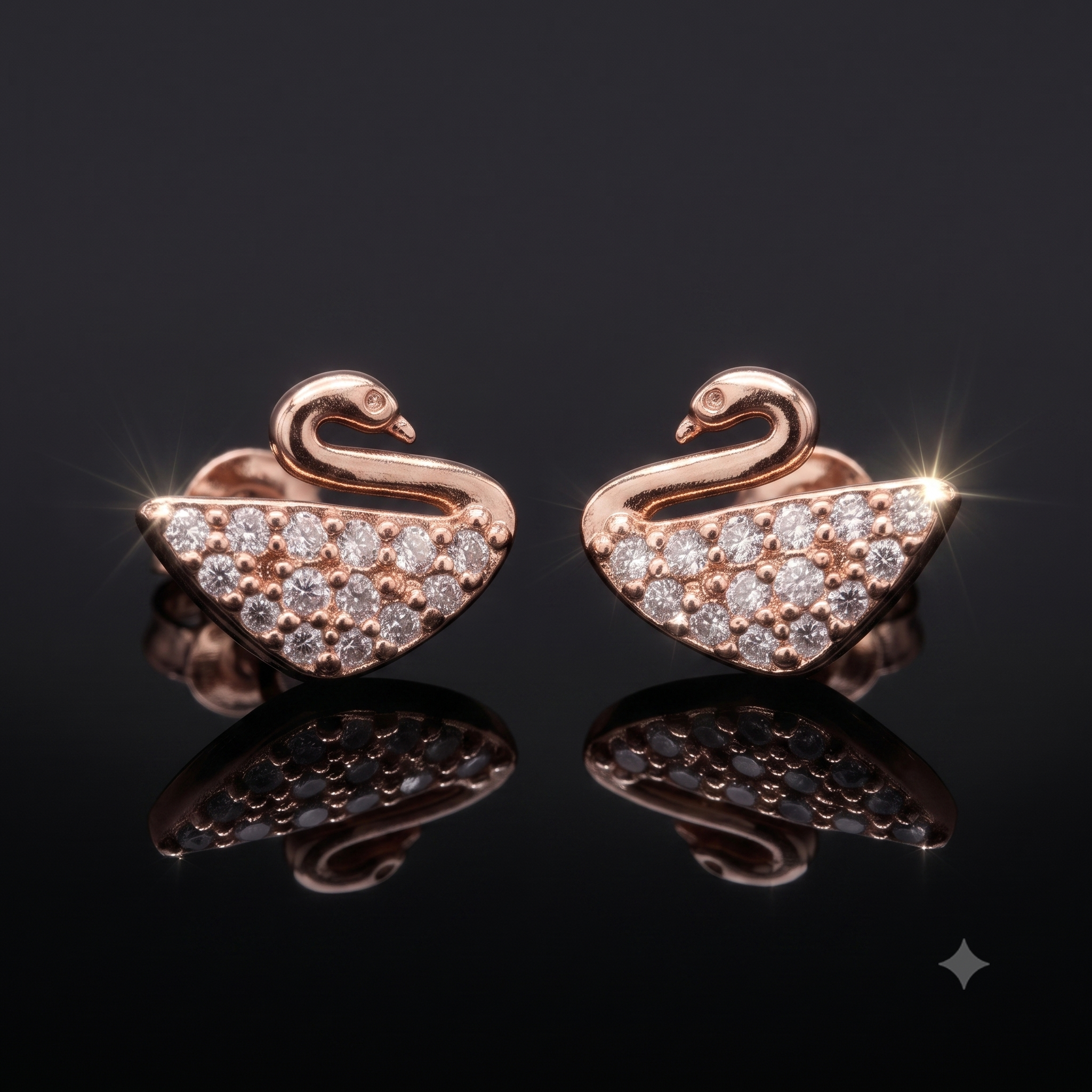 Rose Gold Swan Crystal Stud Earrings