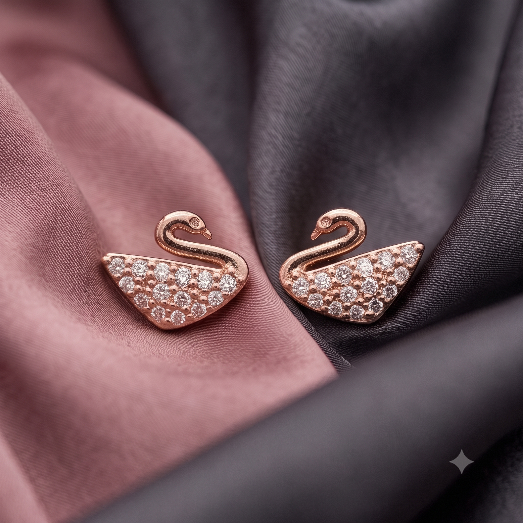 Rose Gold Swan Crystal Stud Earrings
