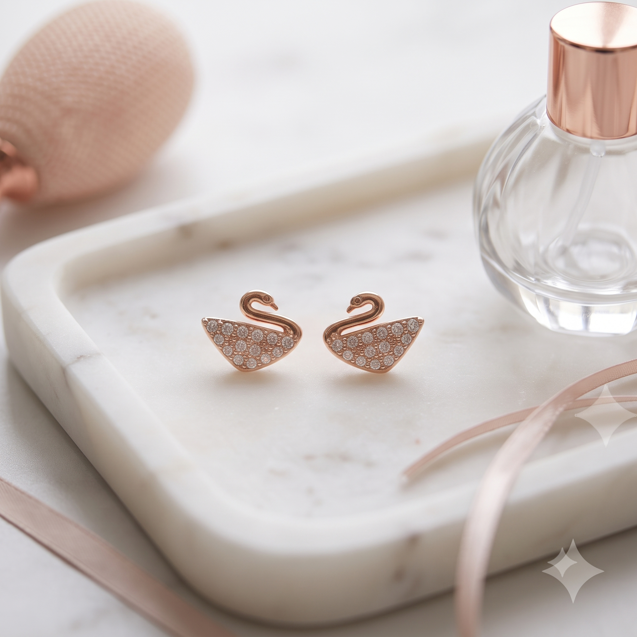 Rose Gold Swan Crystal Stud Earrings