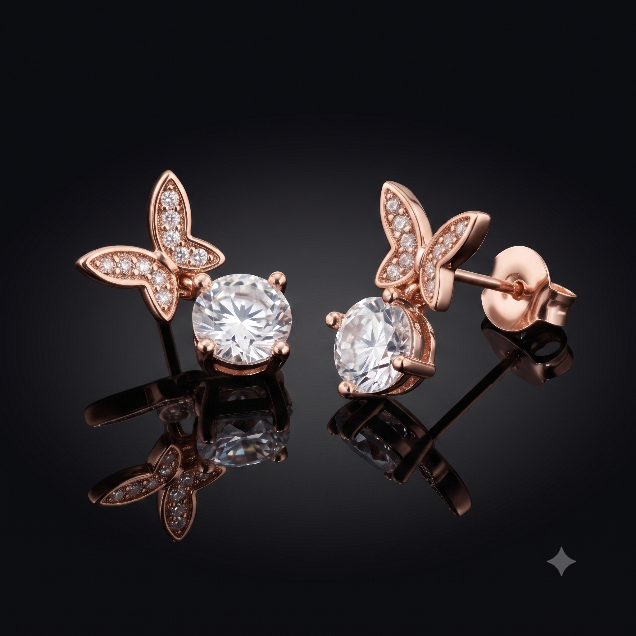 Rose Gold Butterfly Crystal Stud Earrings