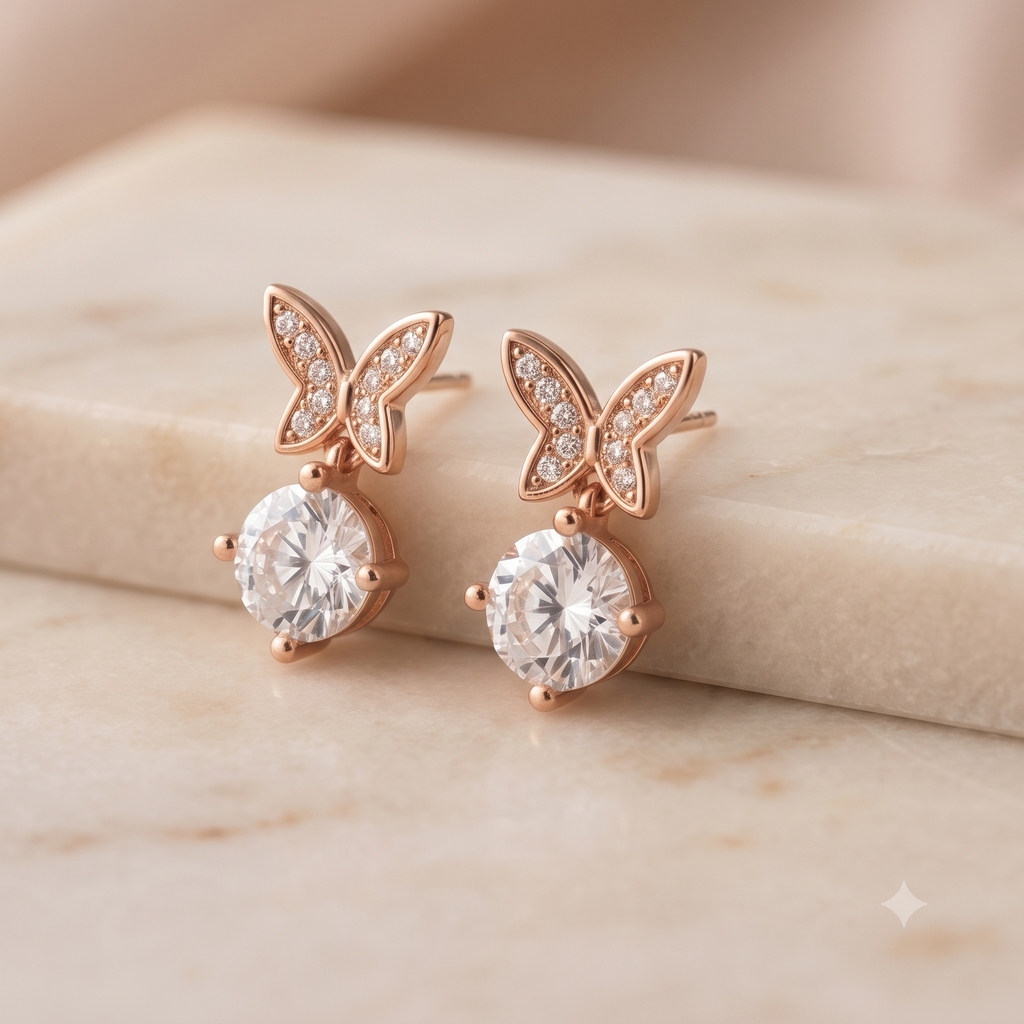 Rose Gold Butterfly Crystal Stud Earrings