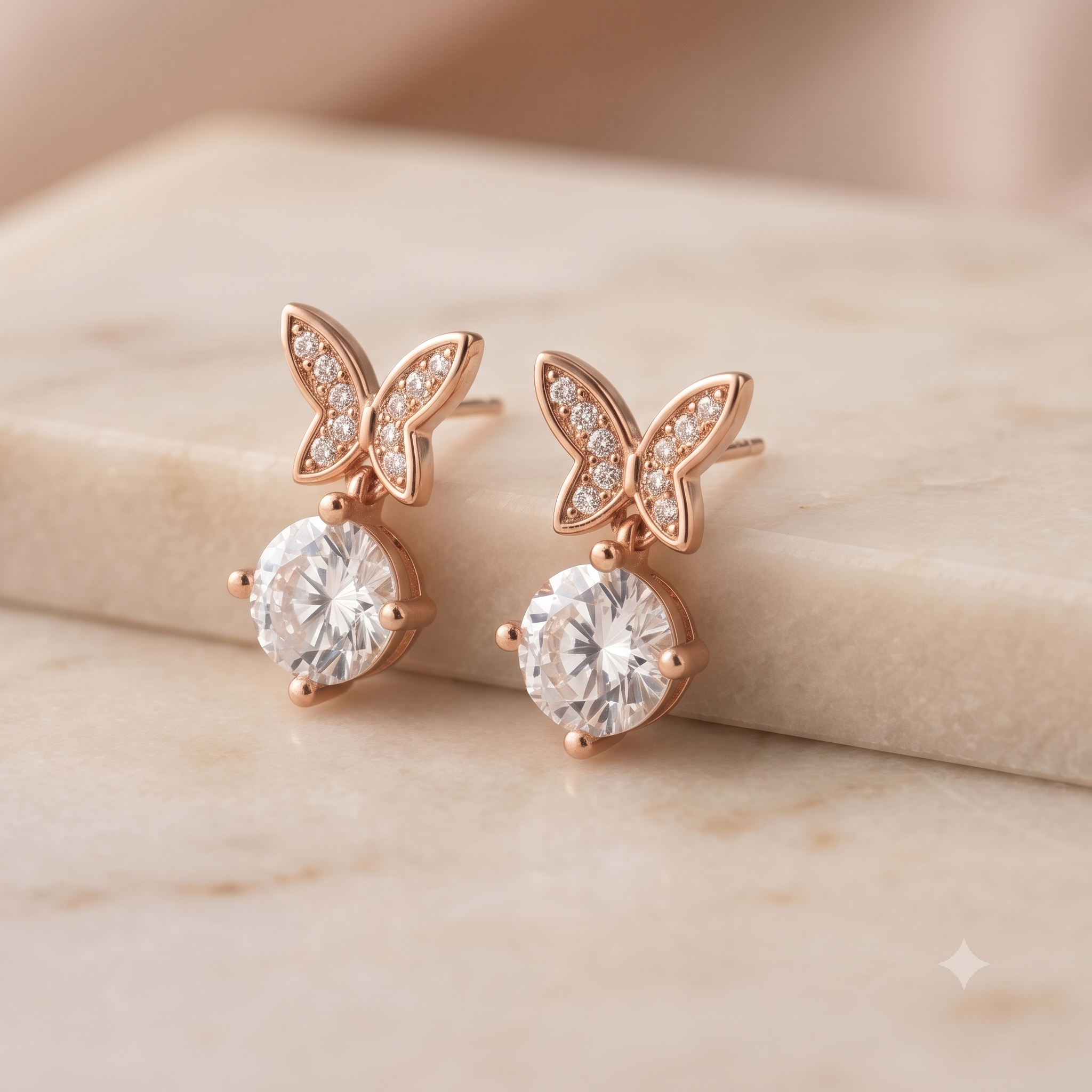 Rose Gold Butterfly Crystal Stud Earrings